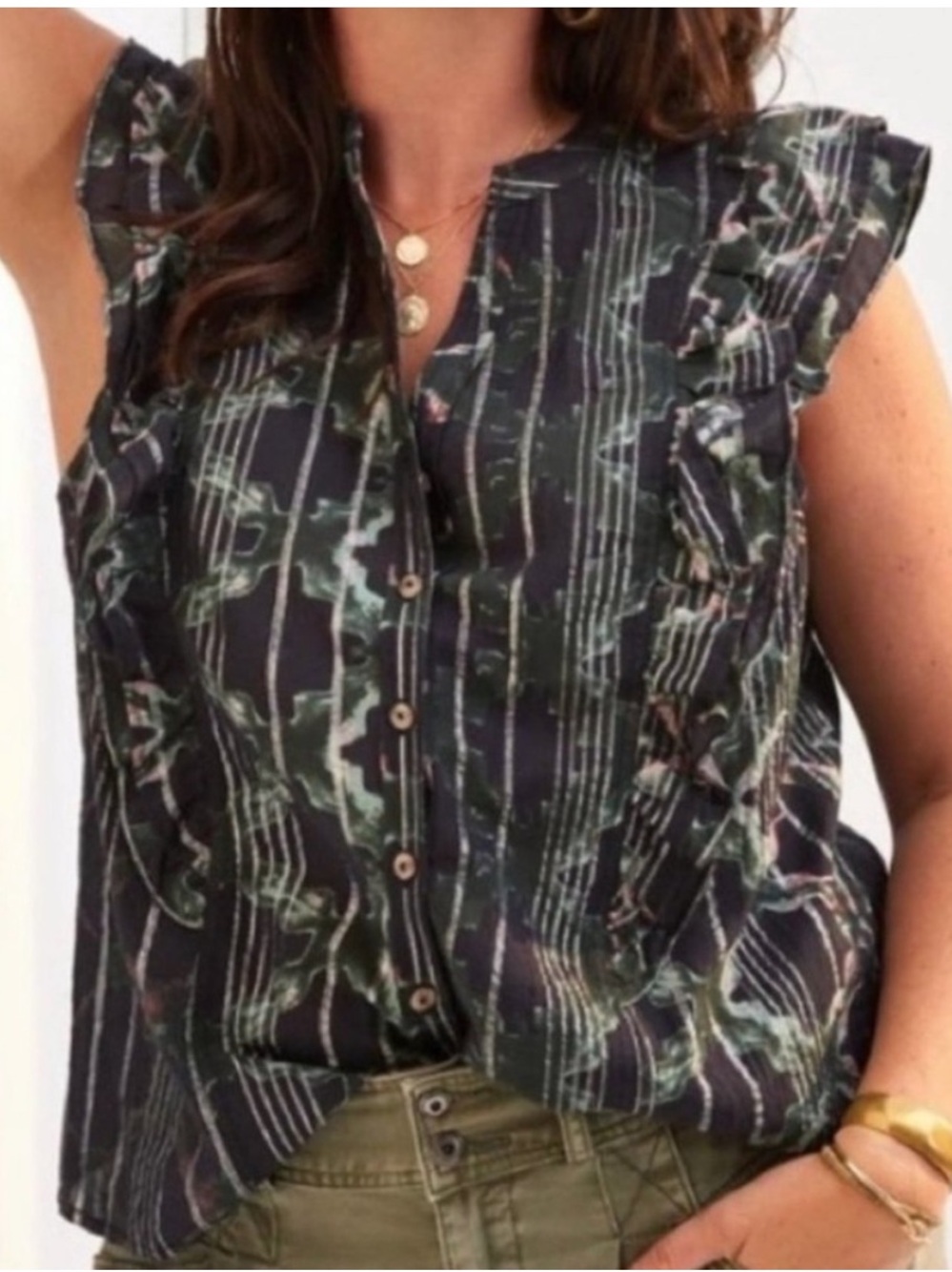 Anthropologie Pilcro Ruffled Button Front Sleeveless Blouse S